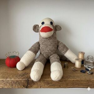 Vintage 1990s Handmade Sock Monkey